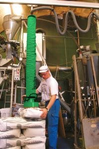 Easy handling of heavy flour backs in a backery with Piab’s Vaculex®VL Sack lifter