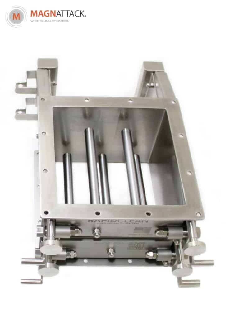 The Rapidclean® system can be configured to incorporate a combination of different size magnet elements and spacing depending on flow rate and the bulk solids specification. 