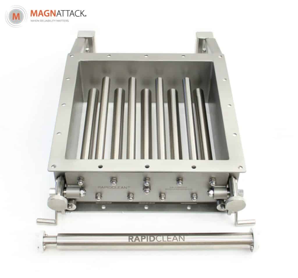 2Rapidclean® Grate Magnet has no moving parts or ledges within the product stream