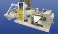 The pictured Model 52M 2.5" x 5" is a bench-top laboratory Three Roll Mill equipped for a wide range of applications including paints, inks, cosmetics, ointments, dental composites, electronic pastes, specialty coatings, filled resins and various other fine particle dispersions. This model includes hardened stainless steel type 440C precision ground rolls that are cored for water cooling and heating, ½ HP TEFC inverter-duty motor, and a NEMA 12 control panel wired to a safety trip switch that will stop the rolls in less than one revolution.