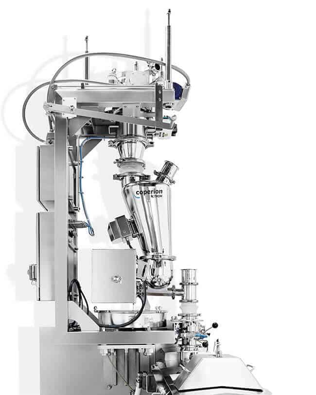 The feeder design combines a new modular concept complete with a drastically reduced overall footprint and modifications to include integration of split butterfly valves at both the inlet and discharge. In addition, specialty filtration is included for venting as well as a modified feeder bowl to hopper flange connection for high containment levels. Additional features such as retractable spray balls can be added to ensure complete wash-in-place cleaning. The combination of Coperion K-Tron’s high accuracy D4 scale with its fast-reacting KCM-III control module ensure the highest accuracy when feeding even the most difficult to handle pharmaceutical ingredients. 