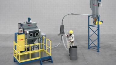 Dual Intake Vacuum System for Dust Free Unloading of Containers or Bags