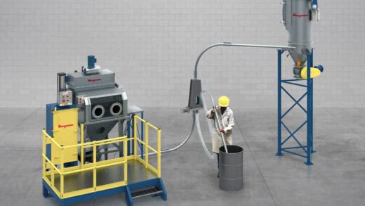 Dual Intake Vacuum System for Dust Free Unloading of Containers or Bags